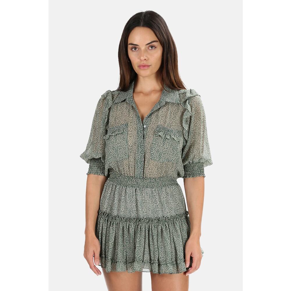 MISA LOS ANGELES LILLIAN DRESS GREEN MINI BANANA LEAF Small S